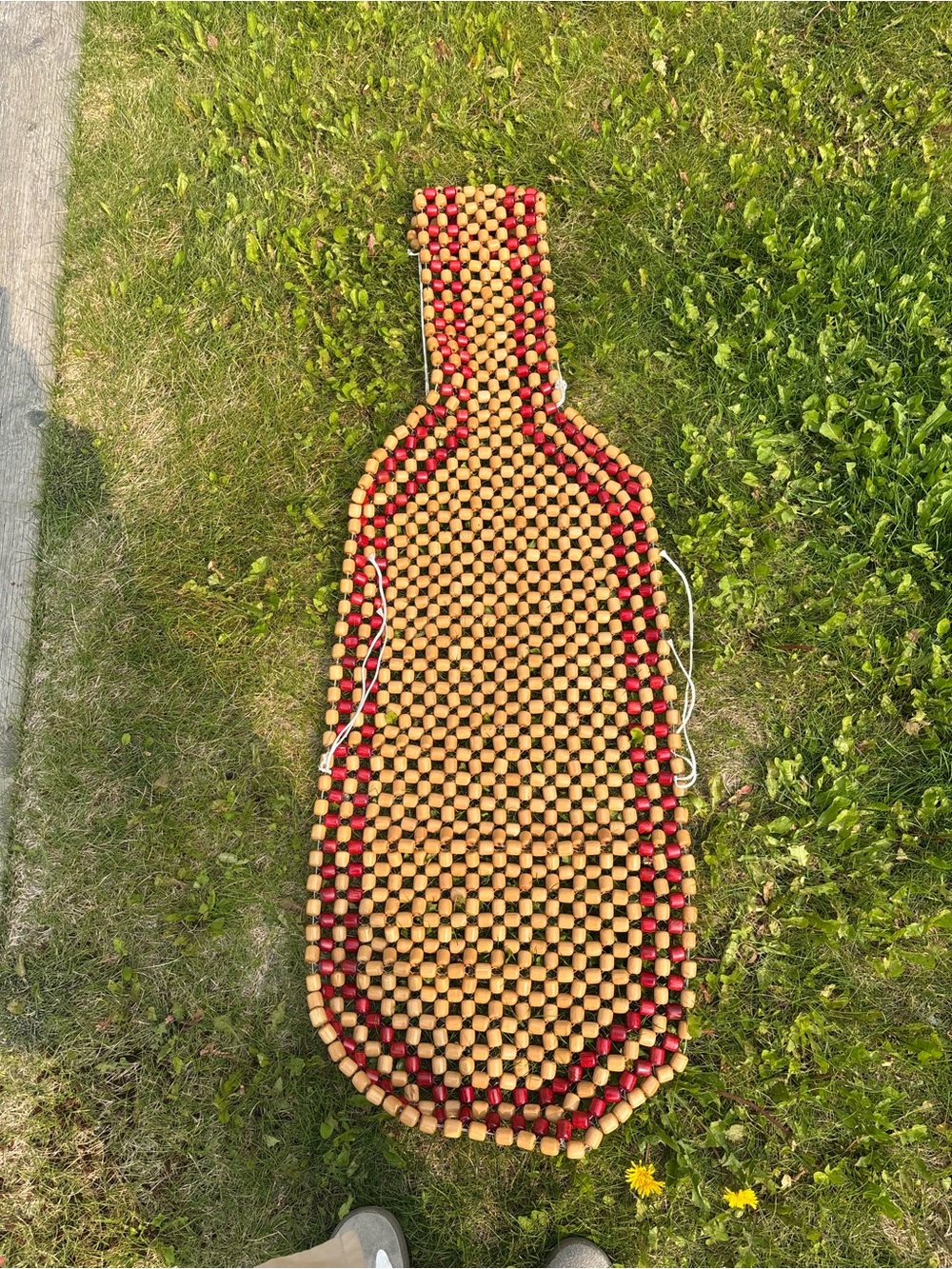 Beaded Seat Cover with Red and Natural Wood Beads
